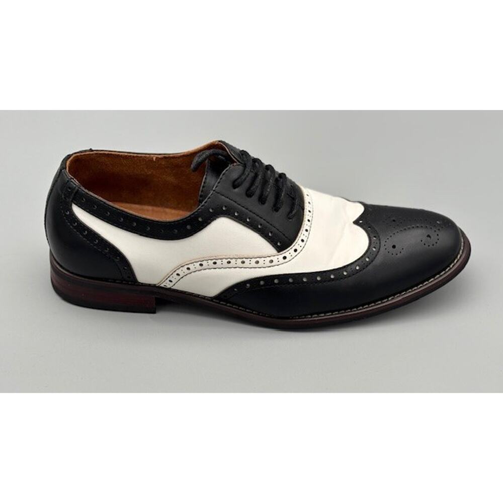 Mens sz. 8 Ferro Aldo Arthur Wingtip Oxford Black White Dress Shoes No Box - Picture 8 of 16